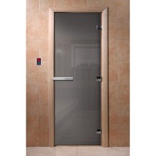 Дверь стеклянная DoorWood 800*2000 "Сумерки" стекло графит прозрачный 8 мм, коробка ольха, ручка алюминий/дерево